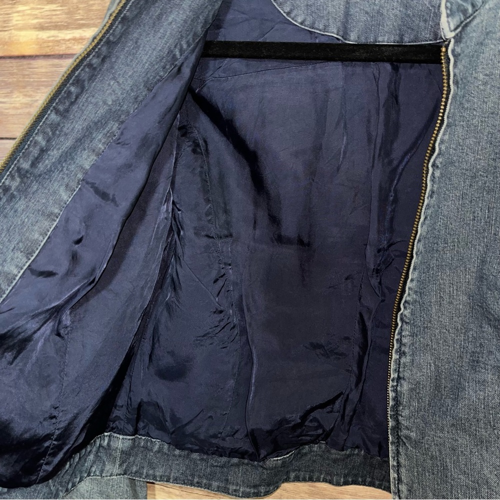 ⭐️ Indigo Palms Denim Jean Jacket with front zipper Embroidered Zip Cuffs XS - Picture 6 of 7